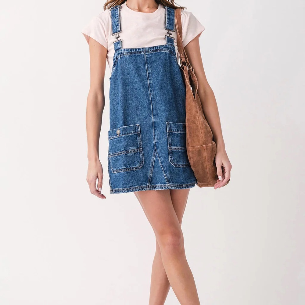 Free People Denim Overall Dress with Pockets